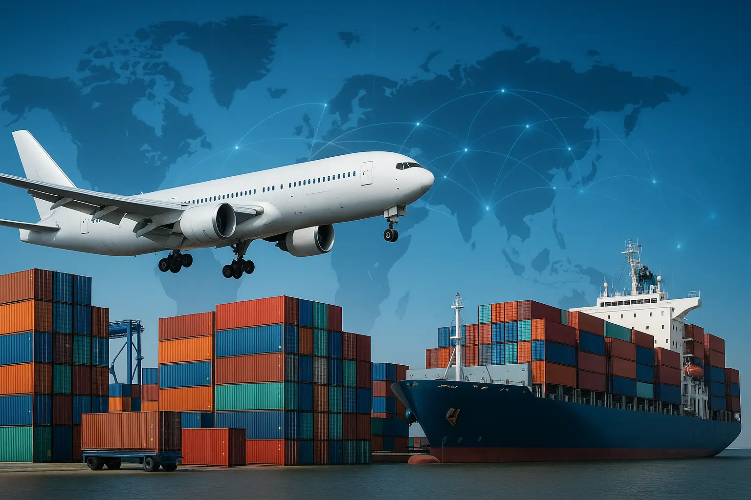 שירותי שילוח בינלאומי - מכולות ואניות משא בנמל בינלאומי