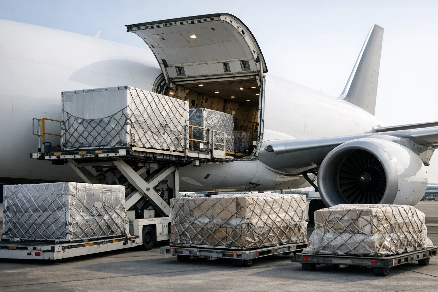 מטוס משא freight aircraft בזמן טעינת מטענים אוויריים