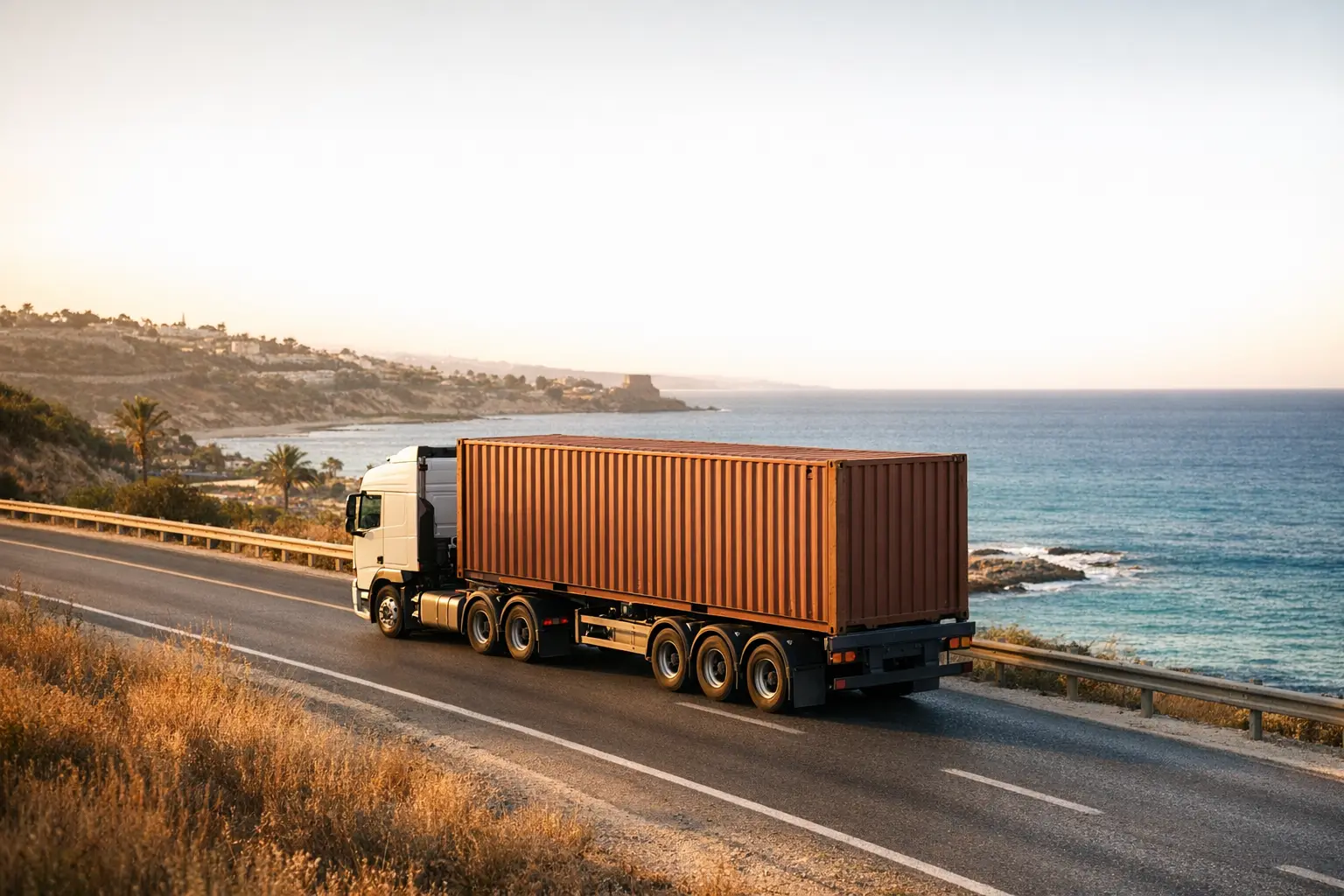 משאית מכולה בכביש חופי